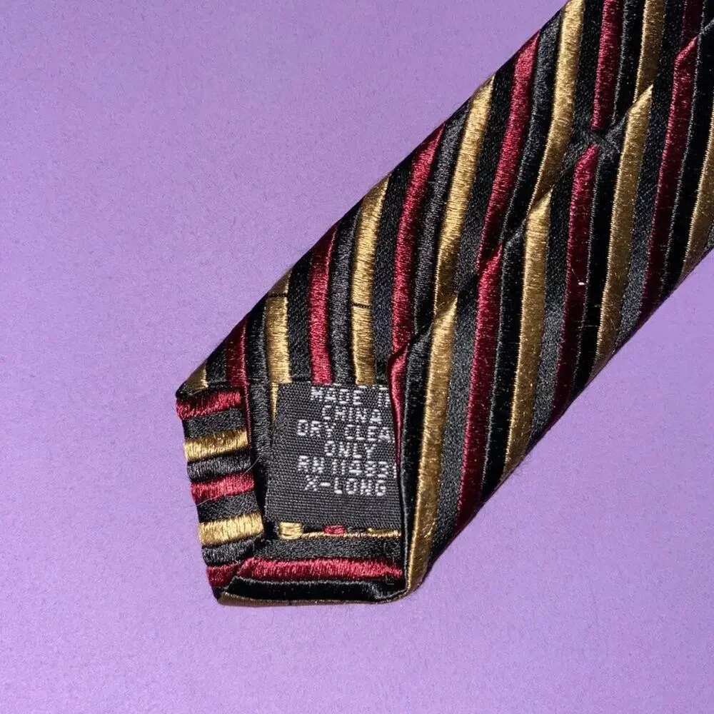 PRONTO.UOMO Men's 100% Silk Neck Tie X Long Diagonal Stripe  Black Burgundy Gold